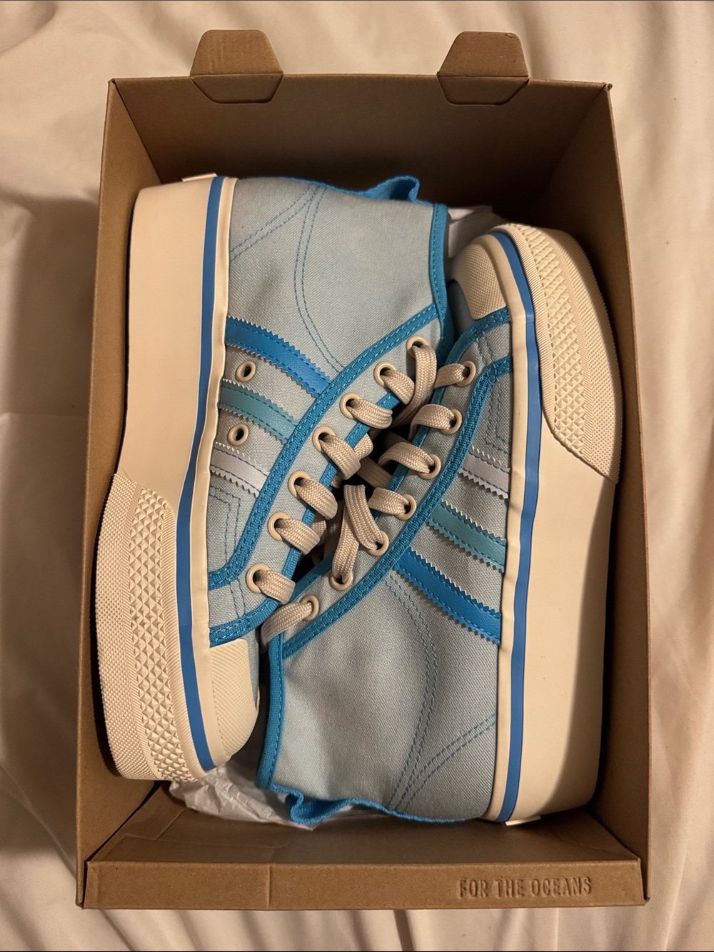 adidas Light Blue and White Platform Sneakers